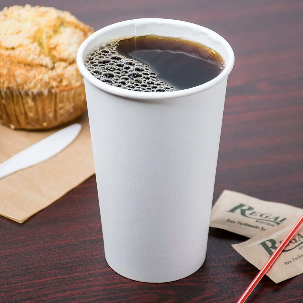50 CT 16 Oz Tazas de té y café desechables con tapas, papel blanco ecológico, 450ml