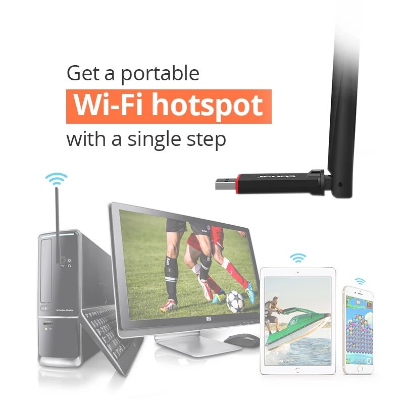 Tenda U6 300Mbps Wireless Network Adapter USB Network Card, Portable Wi-Fi Hotspot, 1*6dBi External Antenna, Station/SoftAP Mode