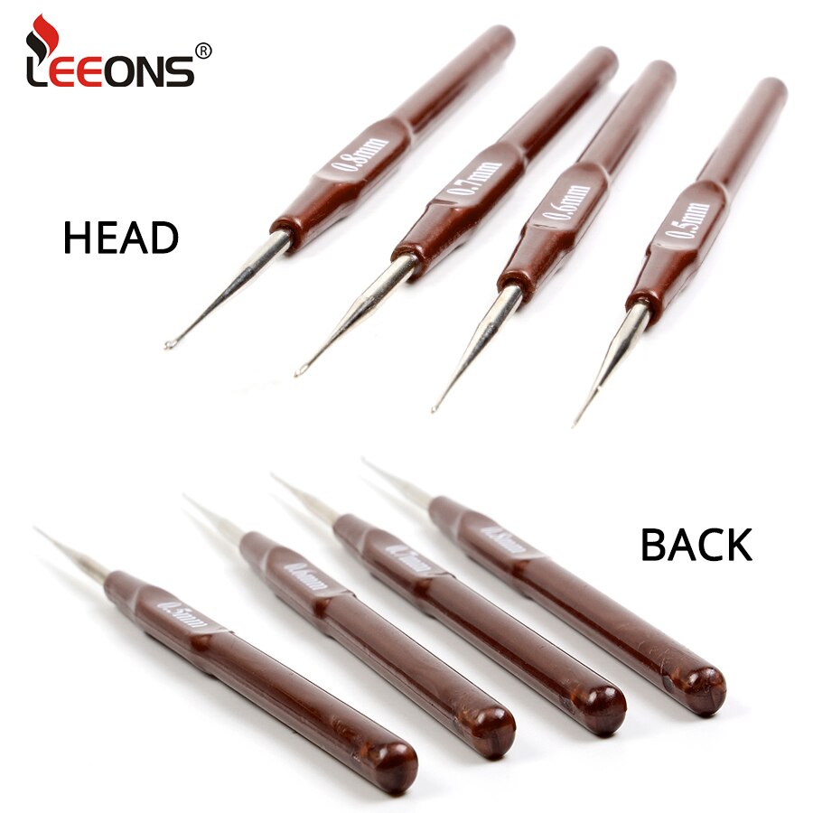 Leeons krok-nål 0.5mm 0.6mm 0.7mm 0.8mm krok nål hekle mikrokrok parykknål til hårforlengelsesverktøy plast og metall