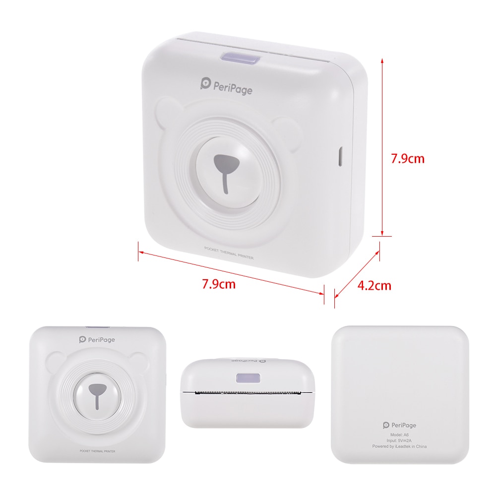 PeriPage A6 203DPI Pocket Thermal Printer Wireless All-in-One Printer BT Picture Label Receipt Paper Printer AR Photo Function