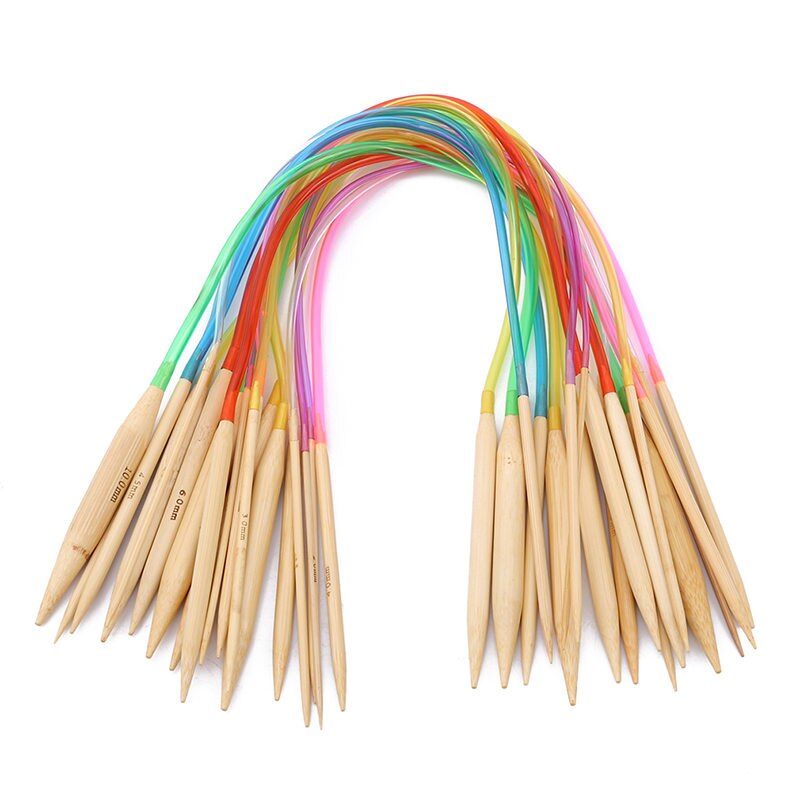 Juego de agujas de tejer circulares DIY de 18 unidades, conjunto de ganchos de ganchillo de agujas de coser circulares de bambú de 40-120cm