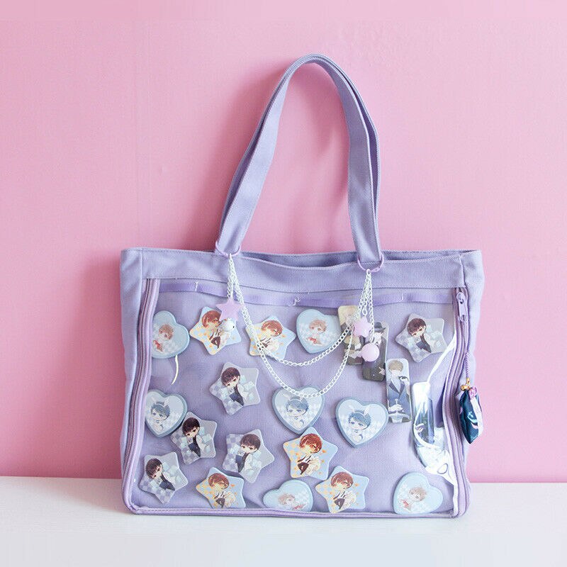 Girls School Shoulder Bags Clear Ita Bag Transparent Itabag Pin Display Handbag: Purple