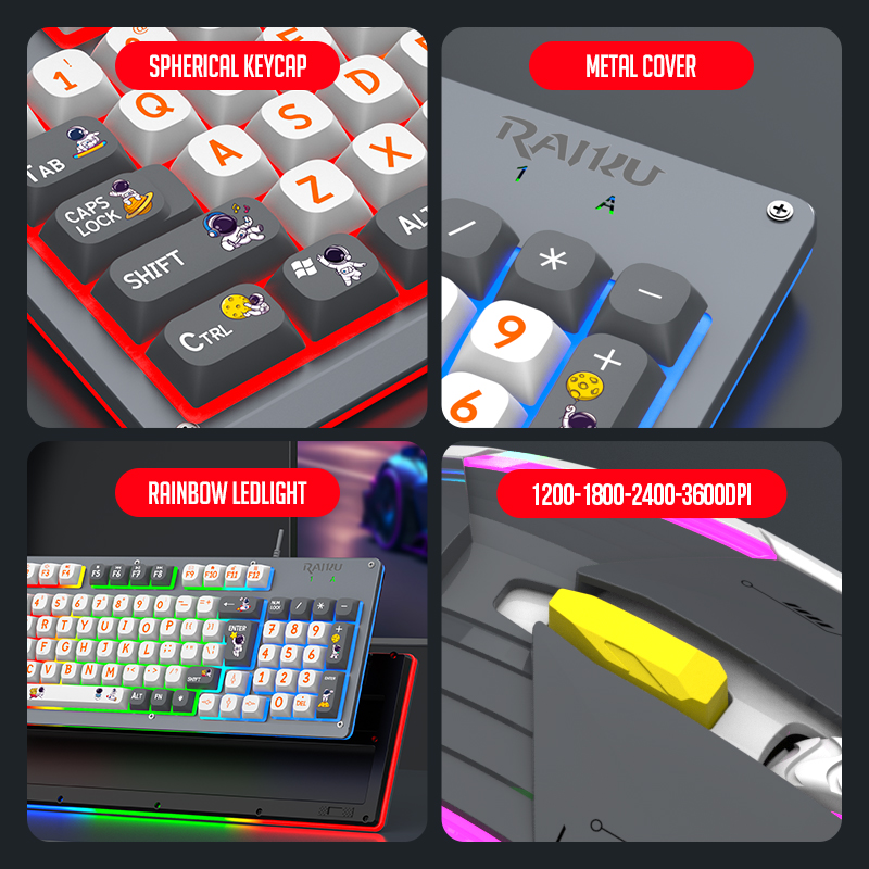 Gaming-Tastatur-Maus-Set im Mecha-Stil, kabelgebunden, Regenbogen-Glühen, Hintergrundbeleuchtung, 98 Tasten, Metallplatte, Laptop-Desktop