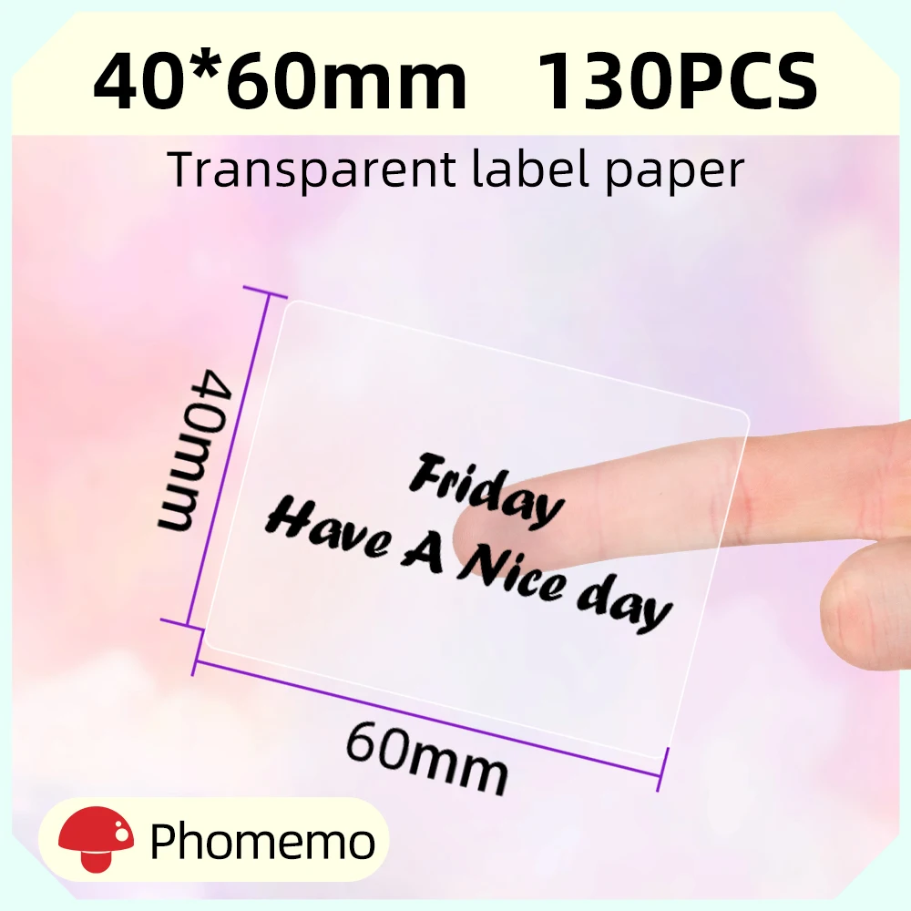 Phomemo Clear Transparent Square Round Labels Paper for Phomemo M110 M220 M221 Printer Thermal Sticker Printable Paper 40x30mm: K