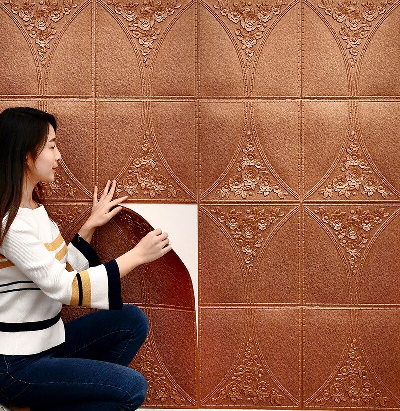 3D Waterproof Wallpaper Faux Leather Foam Self Adhesive Wallpaper for Living Room Bedroom Kids Room DIY Wall Stickers Background