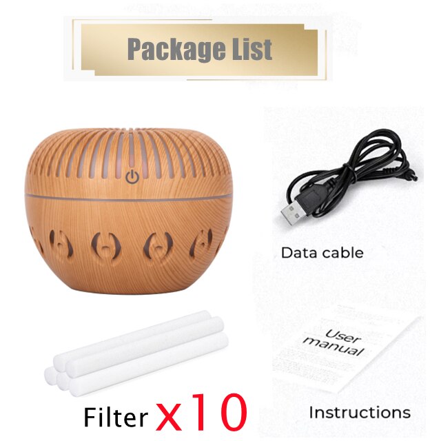 Electric Humidifier Essential Aroma Oil Diffuser Ultrasonic Wood Grain USB Mini Mist Maker LED Light Aromatherap for Home: S filter10
