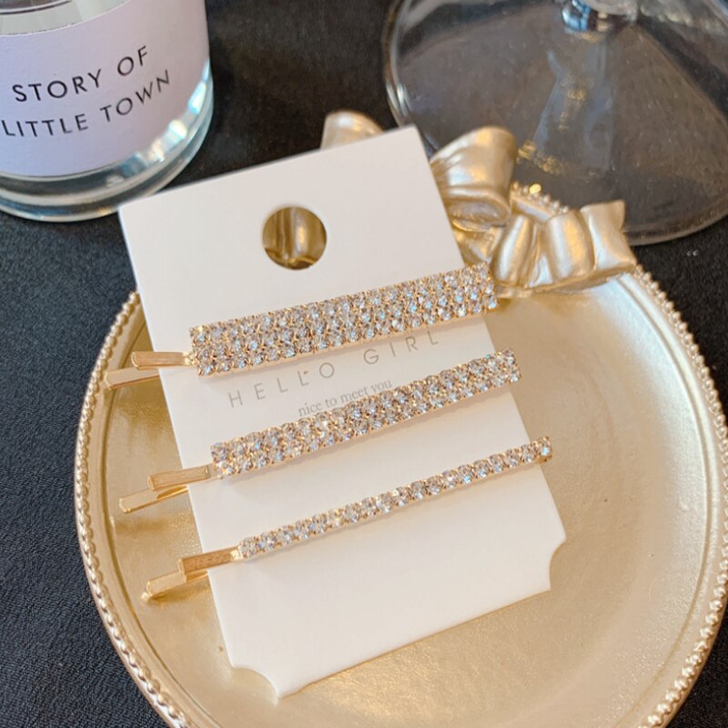 Barrette à cheveux en cristal pour femmes, 3 pièces/ensemble, épingle à cheveux en diamant coréen, pour filles, accessoire de coiffure: 1