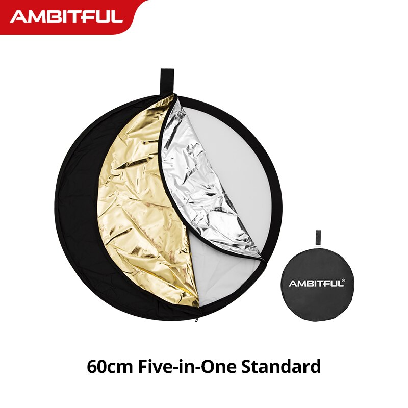 Ambitful 5in1 60Cm 80Cm 110Cm 80X120Cm Zilver Wit Goud Portable Inklapbare Licht Ronde Fotografie reflector Voor Studio: 60cm