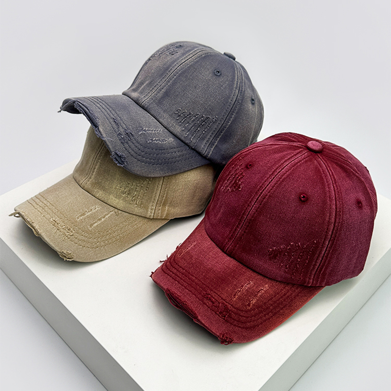 Men Women Gradient American Vintaget Broken Baseball Hats Distress Sunshade Breathable Street Snapback Cap Versatile