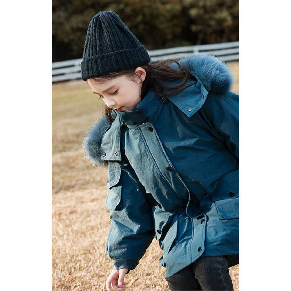 Chaquetas gruesas para niños y niñas, abrigos cálidos con Cuello de piel, Parkas, prendas de vestir exteriores, informal, otoño e invierno,