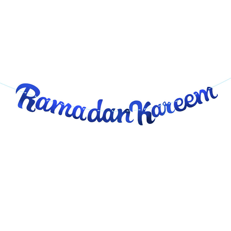 EID Mubarak Banner Glitter Mirror Ramadan Kareem Decoration Garlands Bunting Banner Gold Royal Blue Ramadan Decor For Home: L02
