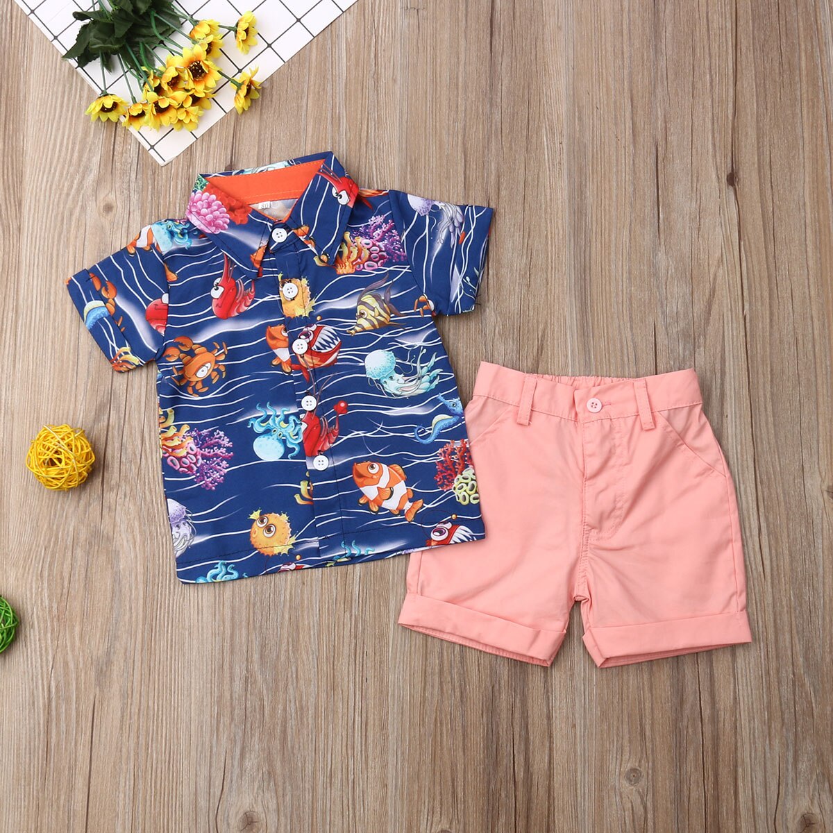 2019 Bebê Verão Vestuário Infantil Crianças Menino Roupas Casuais Define Mar Animal T Camisa Top + Calções Sólidos Bottoms 2pcs Set Outfits 1-5Y