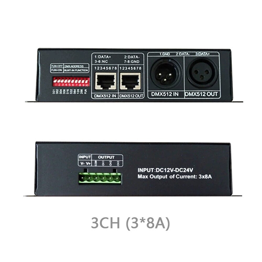 Rgb Rgbw Dmx512 Muziek Decoder Led Strip Dmx Controller 3CH 4CH * 8A Pwm Driver Input DC12-24V Dmx Decoder Licht controle: RGB 3 channels