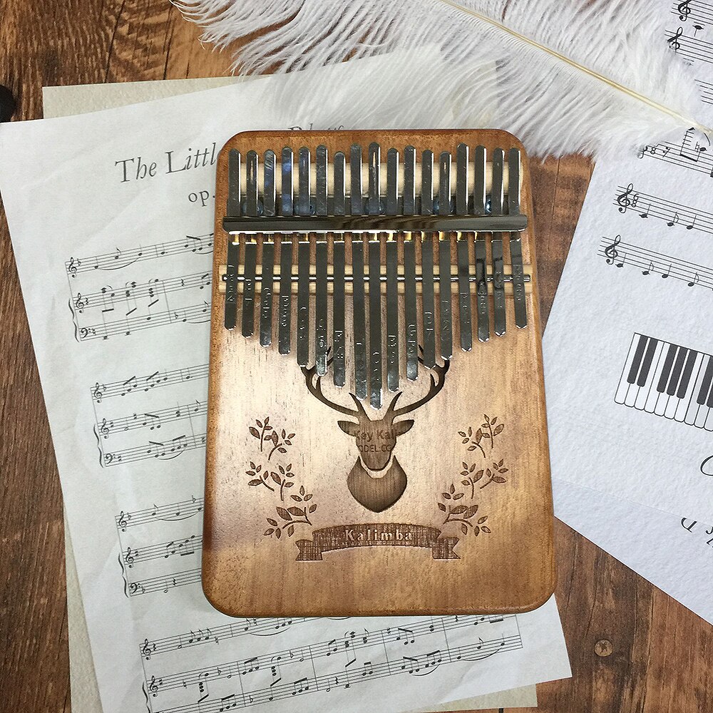 Kalimba 17 key Thumb Piano Wood Mahogany Mbira Body Musical Instruments Africa Kalimba Piano with Accessories: Deer-Khaki