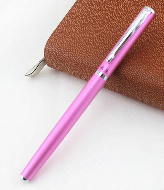 Wingsung svart / rosa / lila metall fontänpenna kontorspapper klassiska 0.38 nib skriva bläckpennor för företag: E