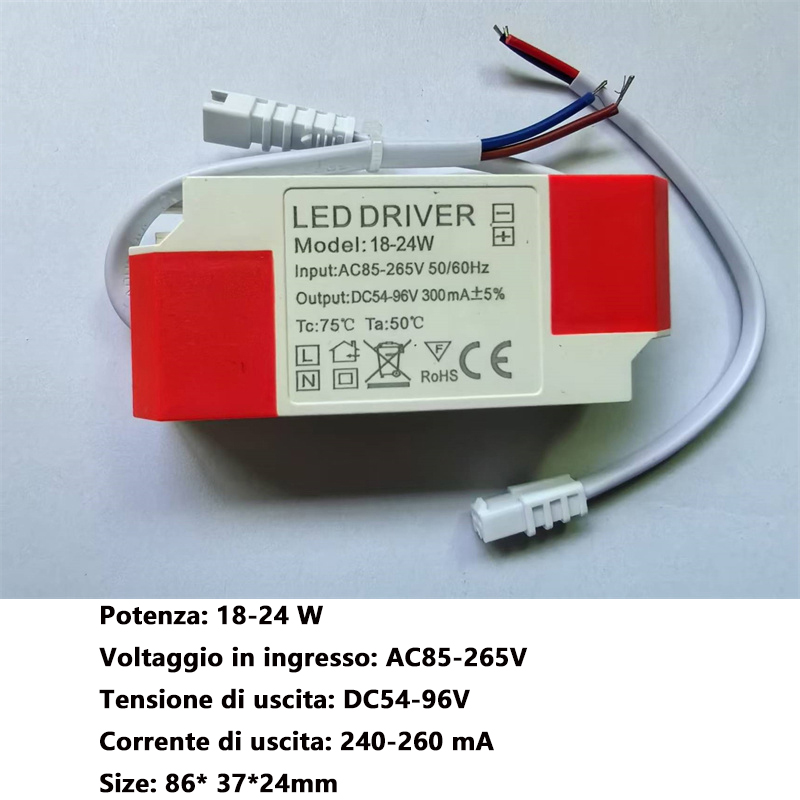 LED-Treiber 260 mA, 1–3 W, 4–7 W, 8–12 W, 12–18 W, 18–24 W, 24–36 W, LED-Treiber, ein Corrente Costante Alimentatore Profi Treiber, LED-Trafo: Gold