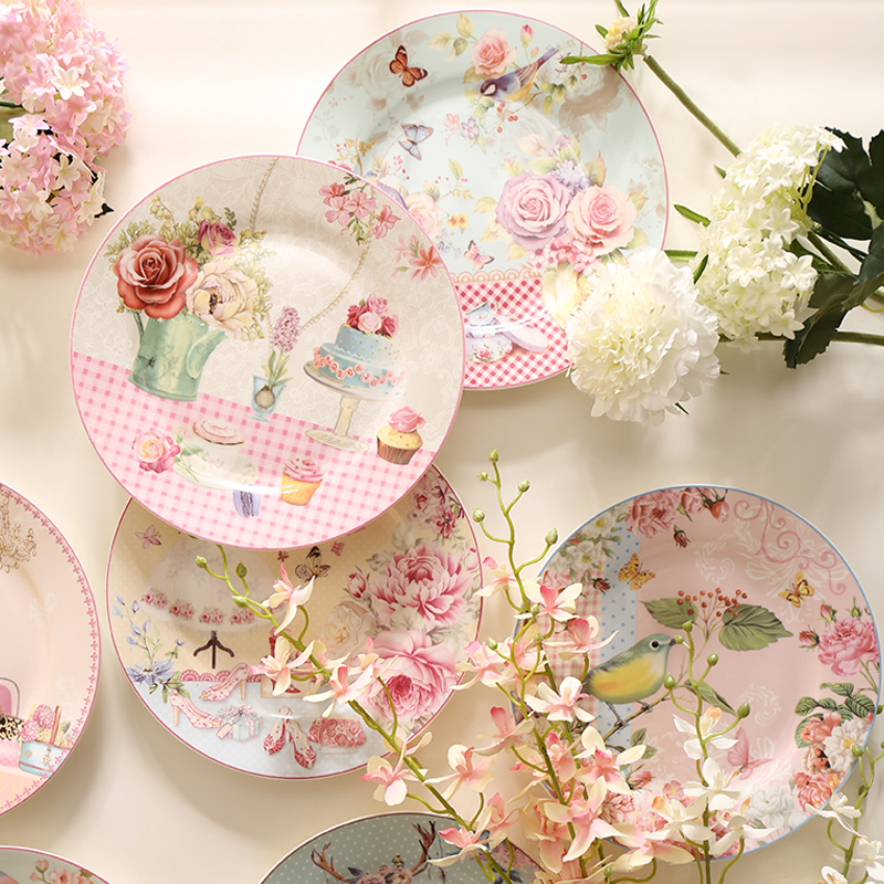 Porslin lantlig stil kärleksfat blomma utsökt liv dinne tallrik biff tallrik europeisk amerika stil levande