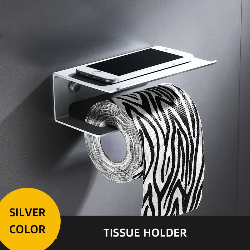 Toiletpapirholder mobiltelefonholder sanitetspapirrulleholder papirservietterholderbad multifunktionshylder: Sølv
