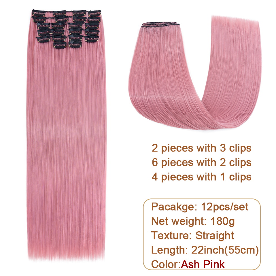 BENEHAIR 180g Straight Clip in hair extensions 22" 12PCS Hair Extensions for Women Full Head Heat Resistant Synthetic Hairpiece: T1B/613