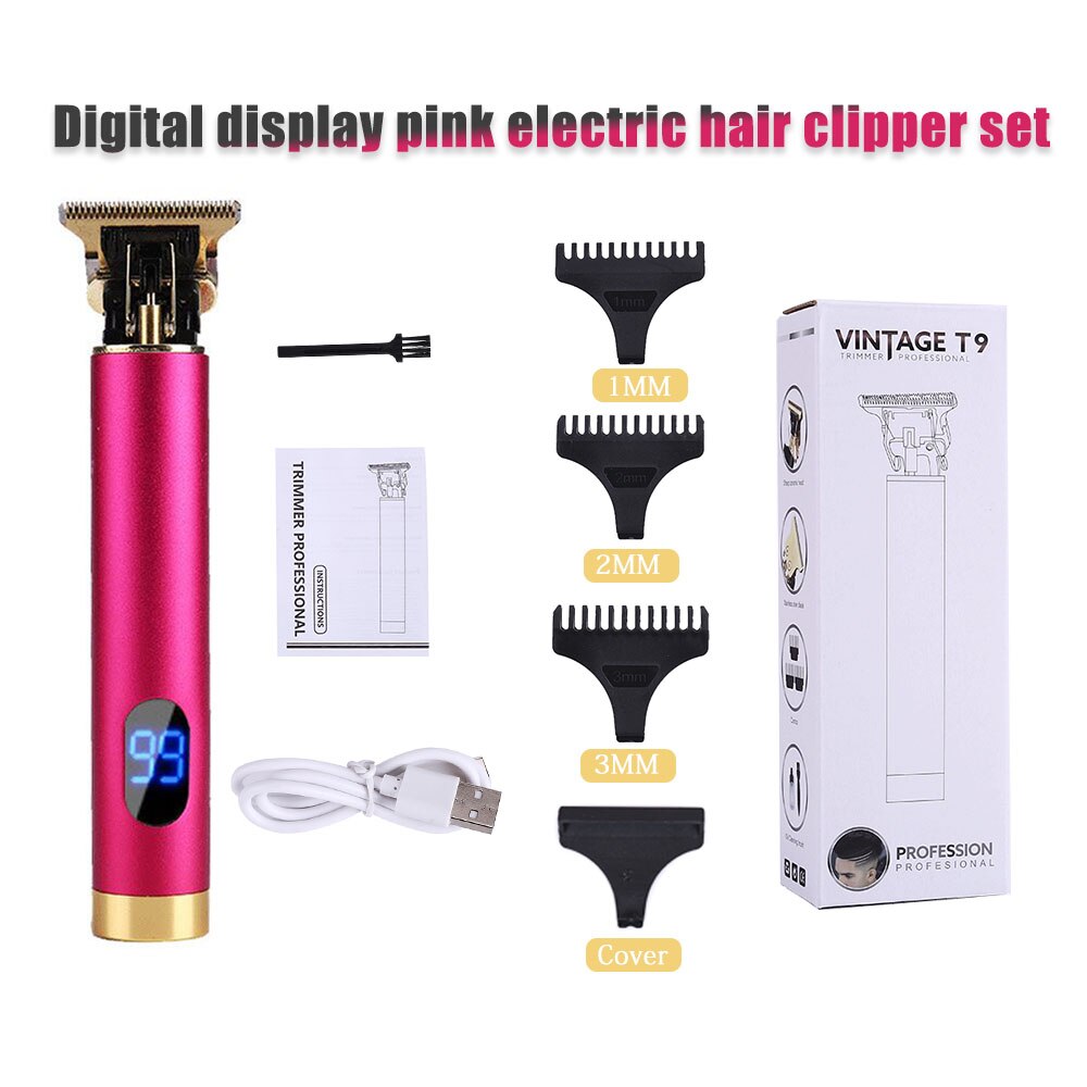 Rechargeable Clipper Hair Mower Trimmer Men CutterShaver Beard Electric Haircut Machine Hairstyle Cutting Portable: Digital-pink-1