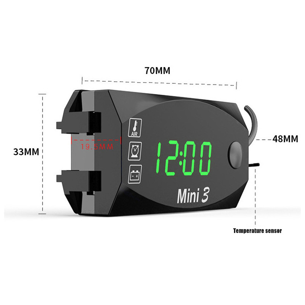12V Moto Temperatur Uhr wasserdicht 3 in 1 Motorrad elektronische Uhr Thermometer Voltmeter Digital anzeige Universal- uhr: Blau