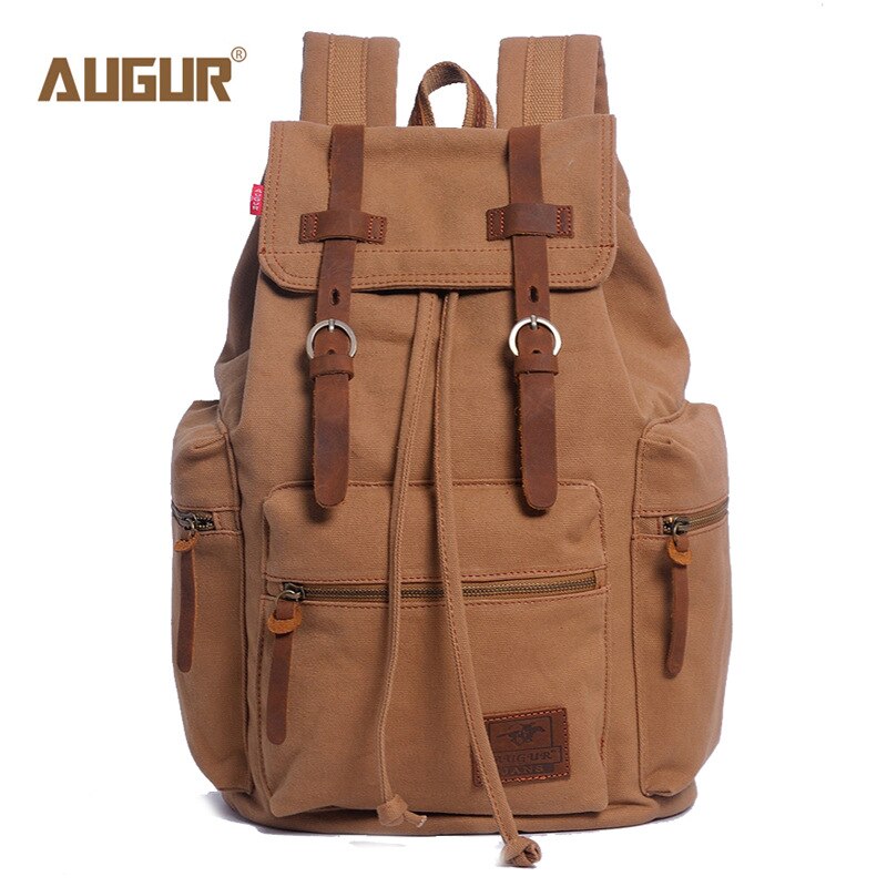 AUGUR 17 inch men&#39;s backpack vintage canvas backpack school bag men&#39;s travel bags large capacity travel laptop backpack bag: Soil Yellow