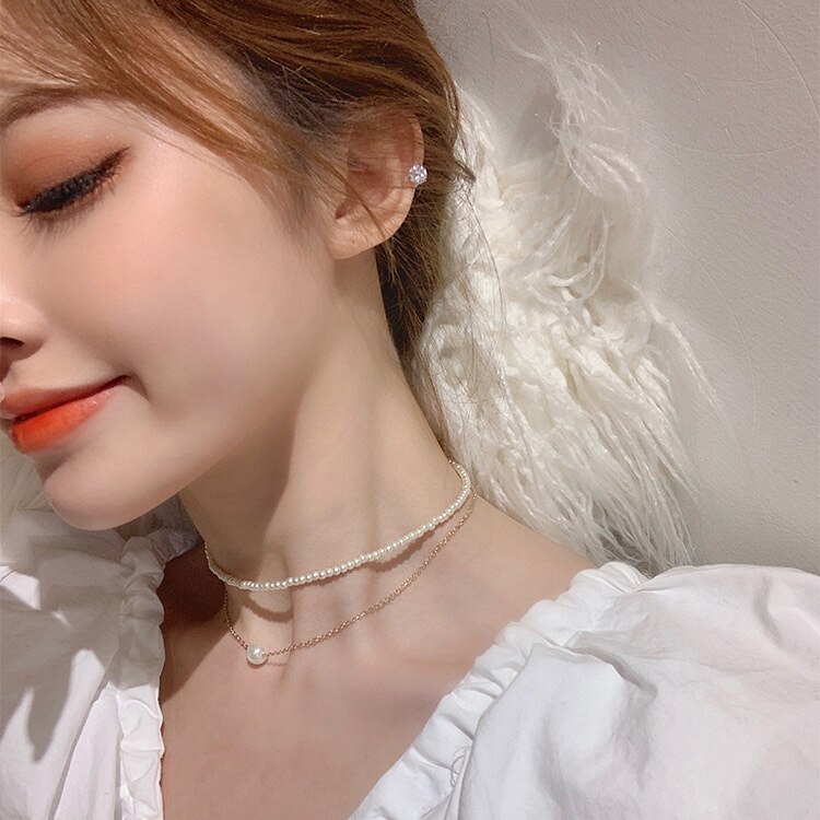 MENGJIQIAO Koreaanse Japan Double Layer Elegante Gesimuleerde Parel Kettingen Voor Vrouwen Meisjes Mode Choker Party Accessoires Cadeau