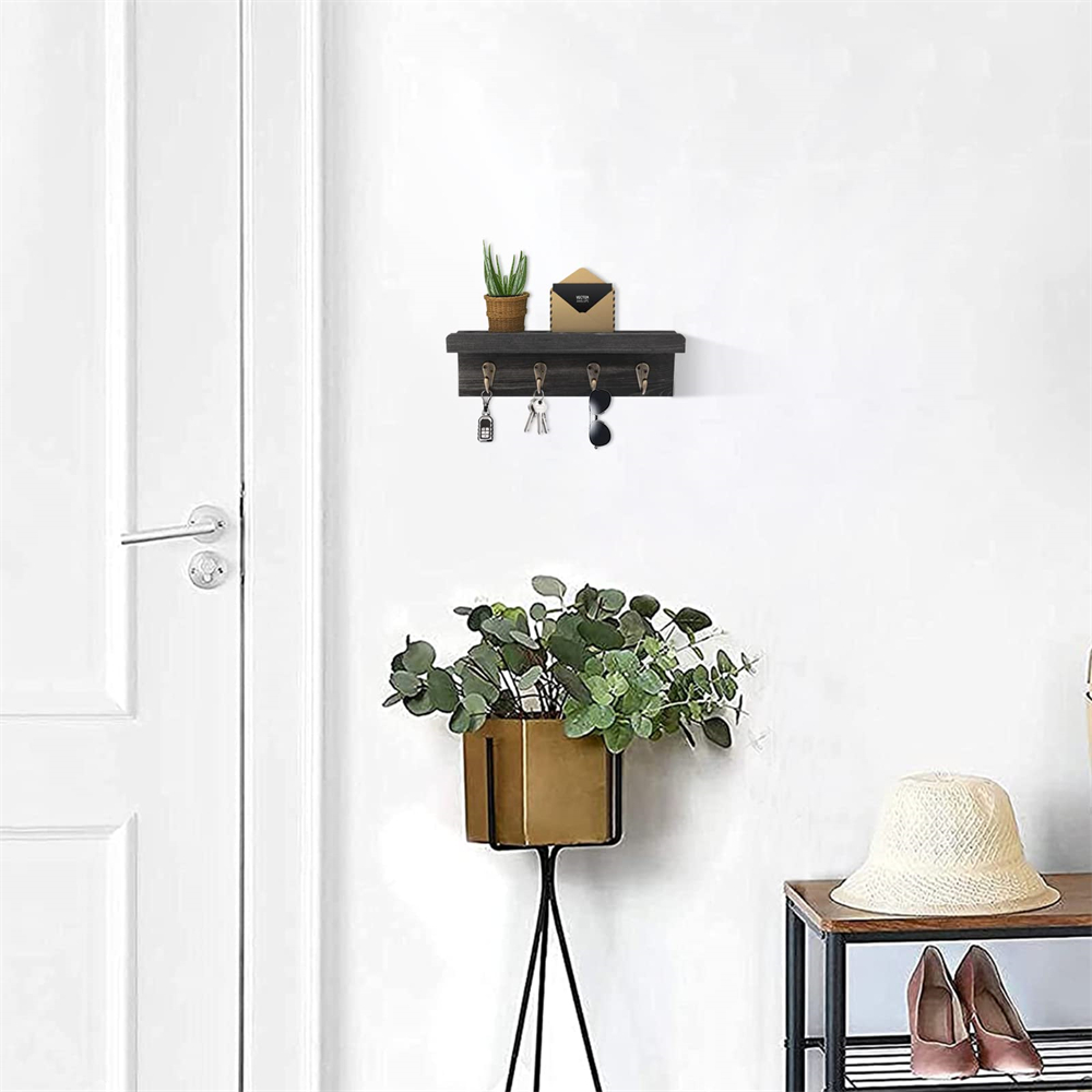 Portallaves de madera de granja, soporte de correo montado en la pared con 4 ganchos para llaves, estante decorativo de entrada para llaves, correa de perro