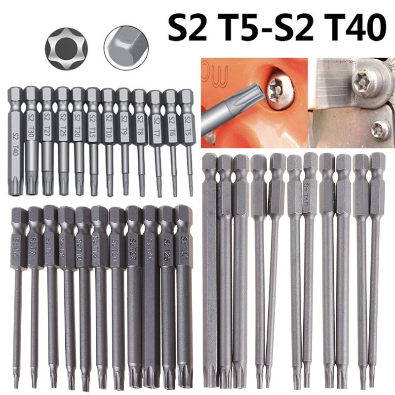 11/12pcs Tamper Proof Security Drill Bit Set Torx Screwdriver Flat Head 1/4" Hex Bits Driver