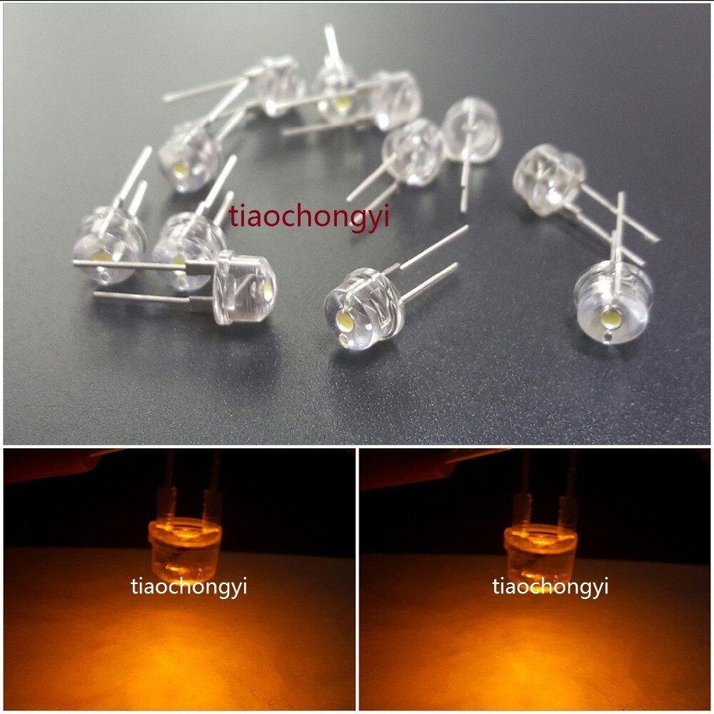 100 led haute puissance lumineuses grand angle 2 broches 8mm 0.5w (rouge vert bleu jaune blanc)