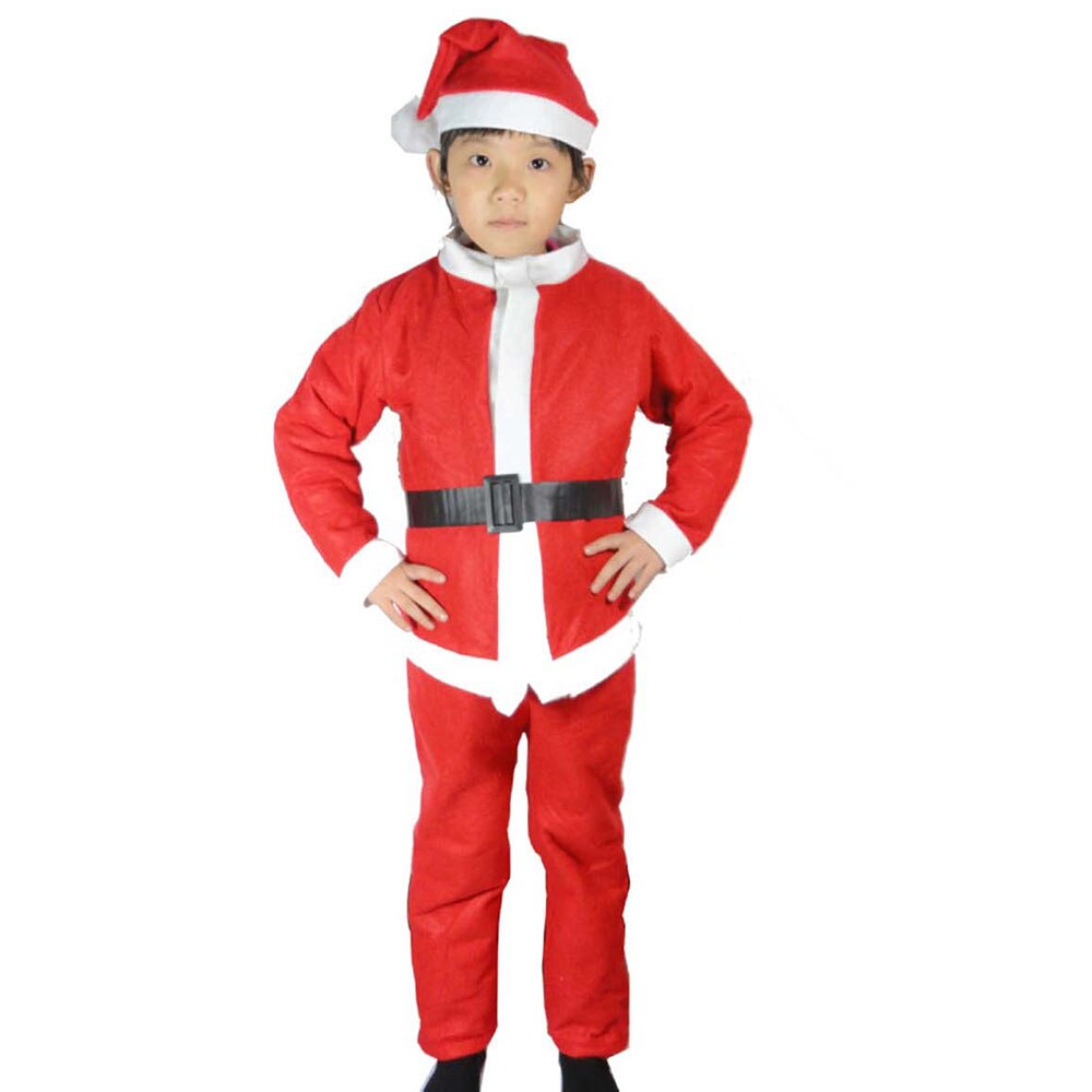 Kerst Kostuum Cosplay non-woven 3-7 Jaar Oude Kind Kerstman Leuke Rode Warme Claus Jurk Hoed Riem 4 delige Set