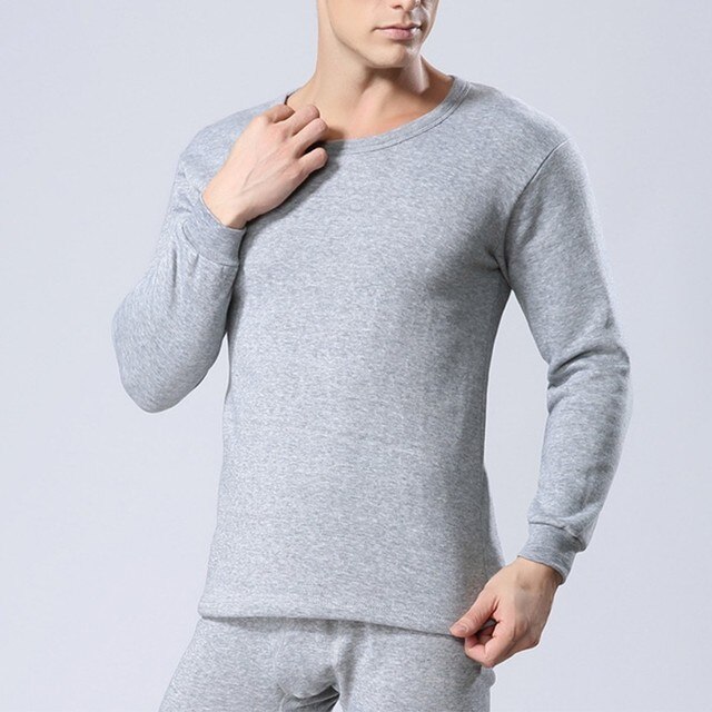 2Pcs/Set Oversize Men Winter Solid Long Johns For Male Warm Thermal Bottoming Underwear Set Multicolor 3XL: Light gray / XXXL