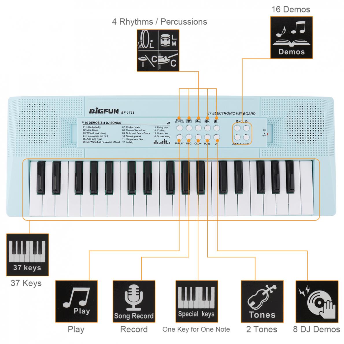 37 nøgler elektronisk tastatur klaver digital musik tastatur tavle mikrofon børn musikalsk oplysning blå pink valgfri