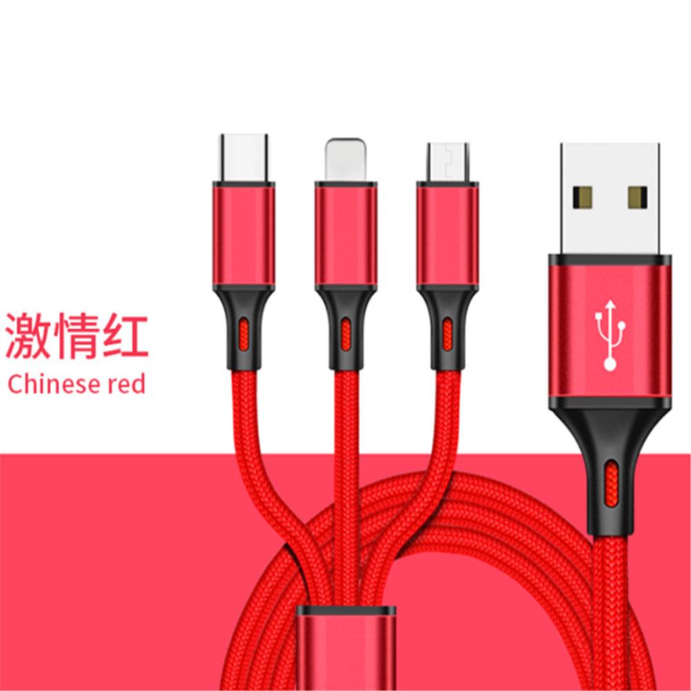 3 em 1 usb cabo de carga rápida 2.5a para carregador micro cabo usb para android usb e tipo-c cabo de carregamento rápido portátil cablei: Red