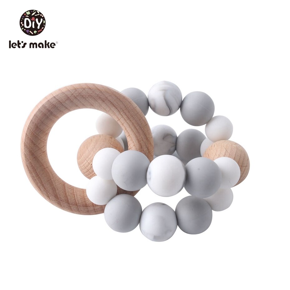 Laten we Chew Silicone Bijtring Kralen Candy Armband Siliconen Crib Accessoires Tandjes Kralen Fopspeen Chain Baby Rammelaar: grey