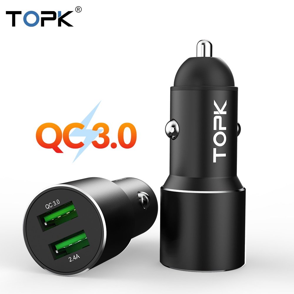 TOPK Dual USB Car Charger Voor iPhone Quick Lading 3.0A Fast Charger Auto Telefoon Oplader Voor Xiaomi Samsung Telefoon Oplader in Auto