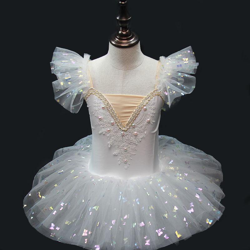 Disfraz de hada bailarina para de graduación, vestido azul con lentejuelas y flores para niñas, Ropa de baile, leotardo de Ballet gimnástico, tutú, novedad de 2023: M / Blanco