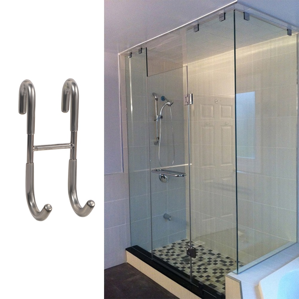 2pcs/set Stainless Steel Shower Hooks Glass Door Shower Hook Lightweight Hooks Bath Shower Bathroom Screen Towel Hanger