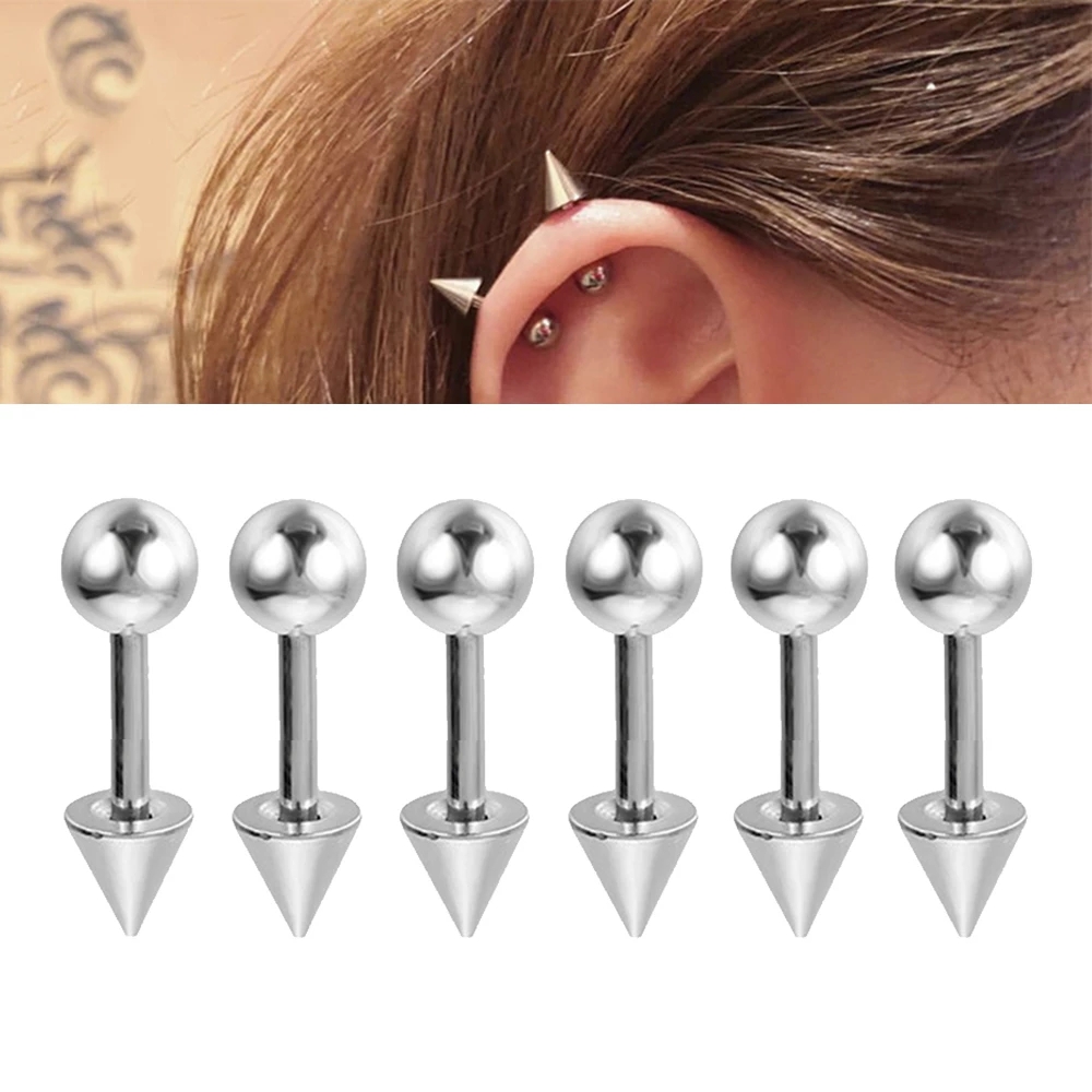 6 Teile/satz 16G Edelstahl Ohrstecker 3/4/5mm Kugel & Kegel Schrauben Ohrringe Ohr Knochen Nagel durchbohren Körperschmuck