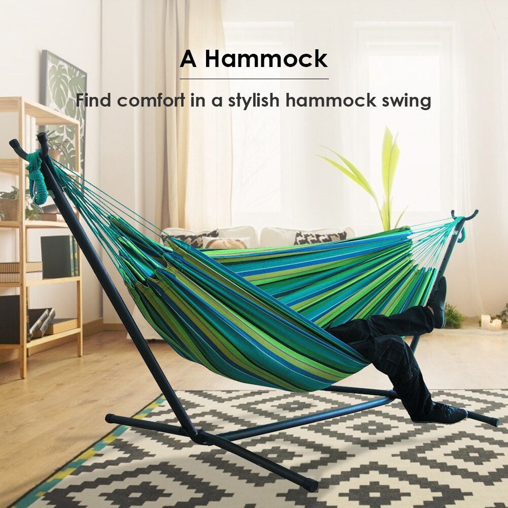 Draagbare Outdoor Canvas Hangmat Stand Camping Slapen Swing Opknoping Bed Tuin Sport Thuis Travel Camping Swing Hangen Bed