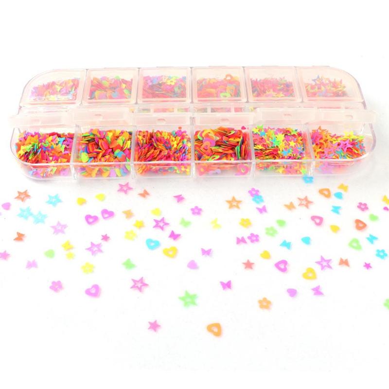 30 G/doos 12 Kleuren Nail Art Glitter Neon Star 3d Vorm Nail Pailletten Vlokken Mix Shining Glitters Acryl Gel Nagels decoratie