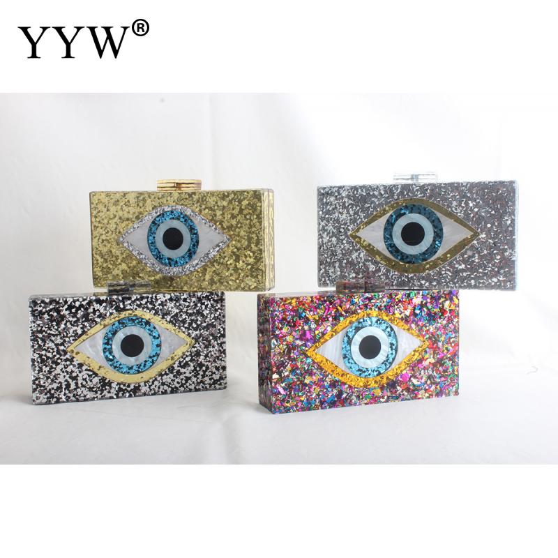 Acryl crossbody tas, dames clutch in de stijl van ogen, zilvergouden pailletten box clutches en handtassen met ketting, schoudertassen