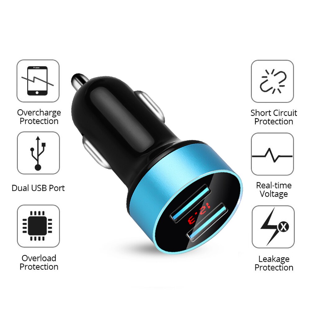 3.1A Dual USB Car Charger 2 Ports LCD Display 12-24V Car Cigarette Socket Lighter Car Phone Charger for iPhone 12 11 Pro Samsung