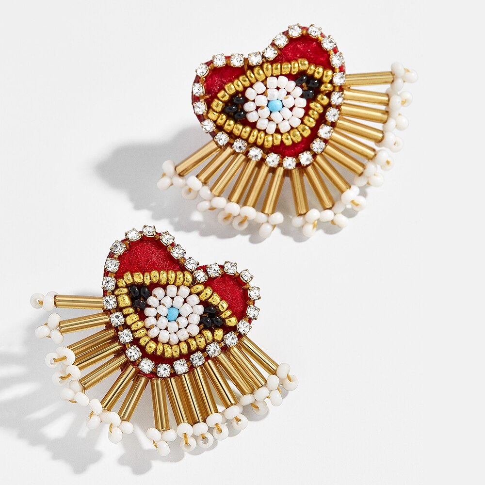 Crystal Evil Eye Earrings Boho Geometric Big Heart Statement Earrings Female Beaded Brincos: Style 2