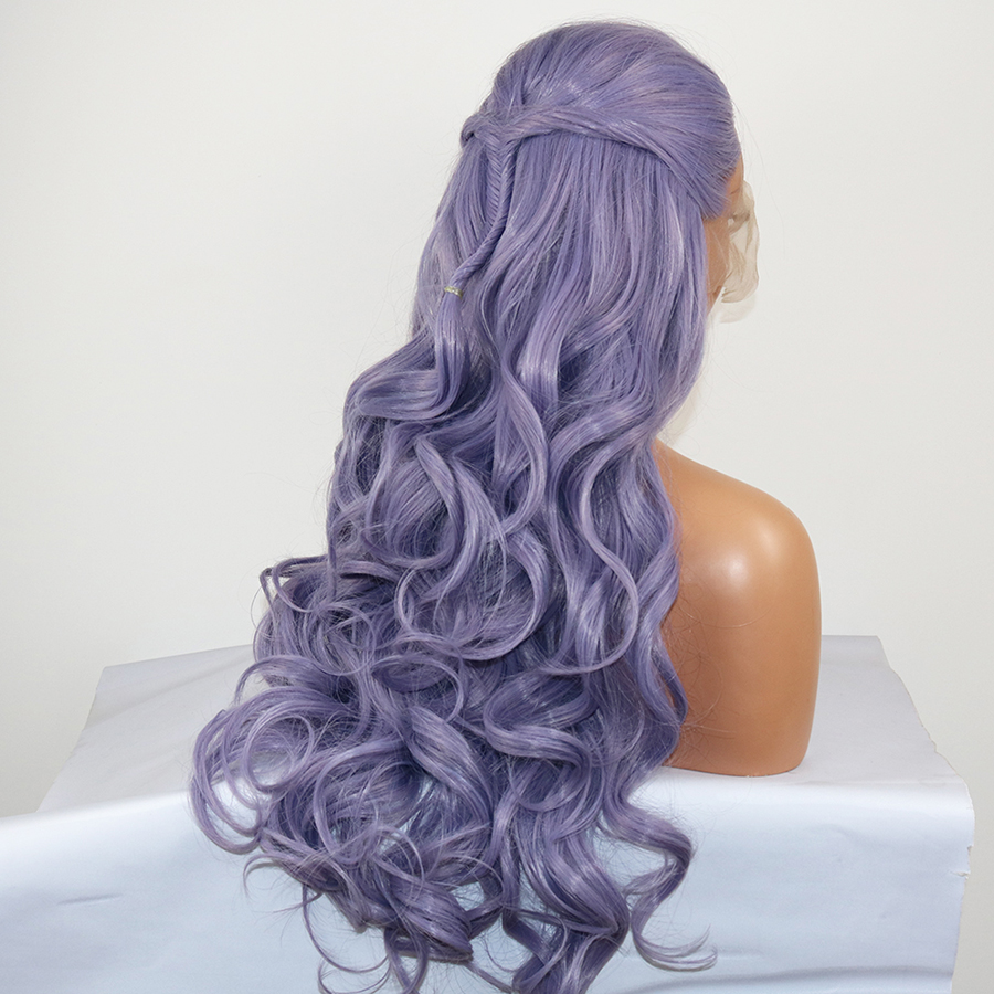 Synthetic 18-26Inches Wavy Purple Heat Resistant Fibre Hair Lace Front Wigs for Black Women Party Queen Costume Cosplay Wigs
