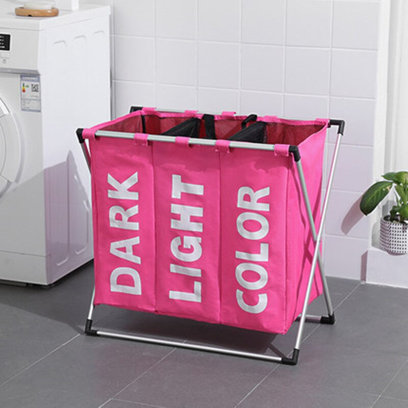 Laundry Basket 3 Hamper Organizer Bathroom Folding Triple Laundry Basket Large Oxford Fabric Laundry Basket With 3 Compartments: Pink 3 cells