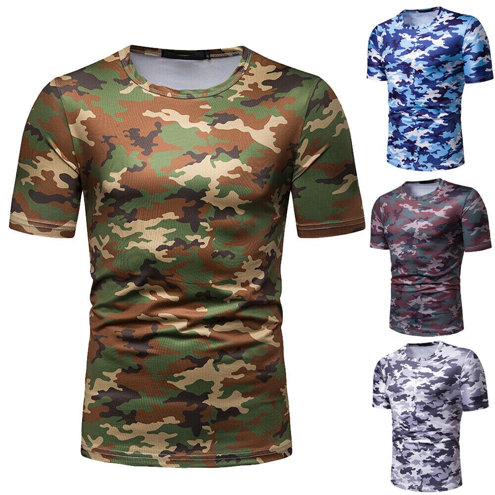 Camisetas entalladas informales para hombre, camiseta de manga corta para culturismo, camisetas de camuflaje informales, novedad de