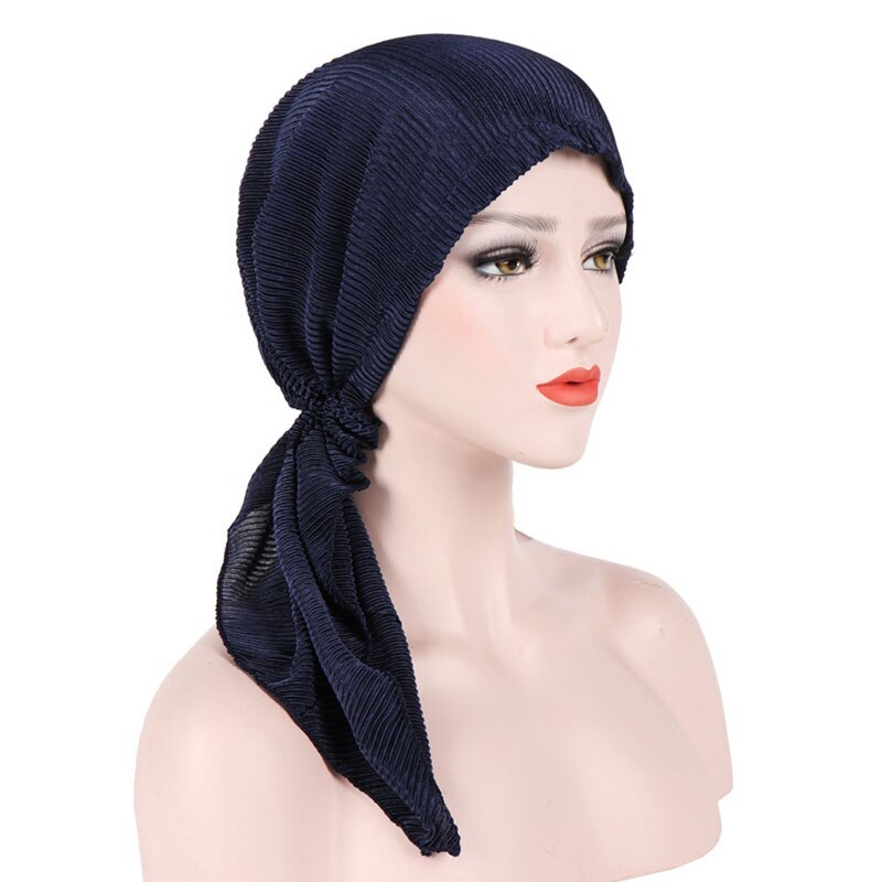 Hovedbeklædning bandana tichel til kræft damer turbante kvinder flæse tørklæde kemo hat turban hoved tørklæder forudbundne: Marine blå