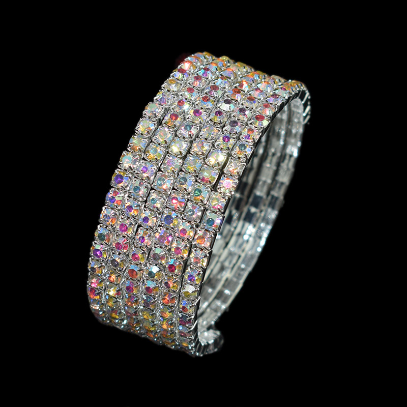 Braccialetto di cristallo classico di lusso con strass pieno bracciale tondo da ragazza bracciale in cristallo bracciale da sposa multistrato: R-   6row-3.5mm