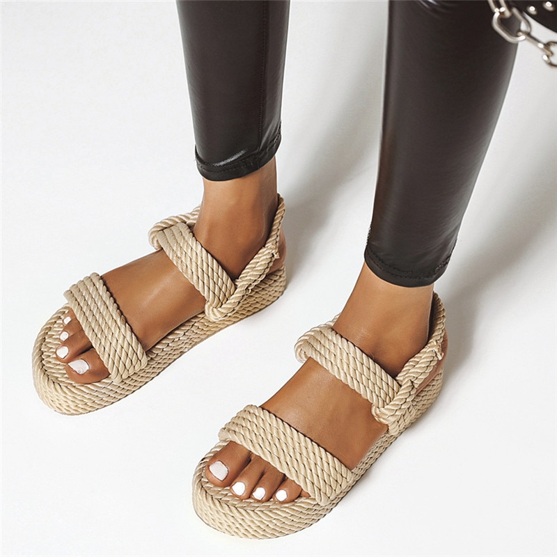 sommer Flache Sandalen Frauen Seil Weibliche Strand Schuhe Keil kippen-Flops Komfortable Plattform frauen Seil Sandalen Feminina Neue